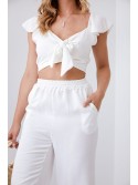 Set crop top Ekri cu pantaloni largi 8108 - Magazin online - Boutique